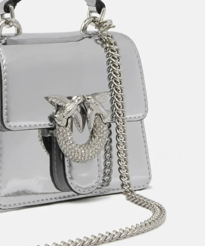 Women Handbags Pinko Metallic Love Bag Micro Bag With Slim Shoulder Strap Silvershiny Nickel Women Handbags Pinko Metallic Love Bag Micro Bag With Slim Shoulder Strap Silvershiny Nickel