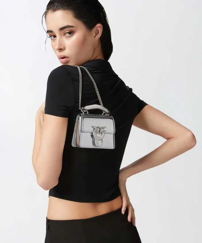 Women Handbags Pinko Metallic Love Bag Micro Bag With Slim Shoulder Strap Silvershiny Nickel Women Handbags Pinko Metallic Love Bag Micro Bag With Slim Shoulder Strap Silvershiny Nickel