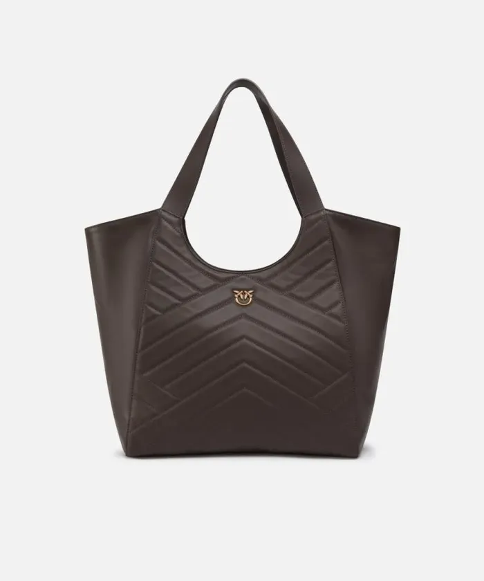 Women Handbags Pinko Quilted Leather Shopping Bag With Two Handles Taupeantiquegold Women Handbags Pinko Quilted Leather Shopping Bag With Two Handles Taupeantiquegold