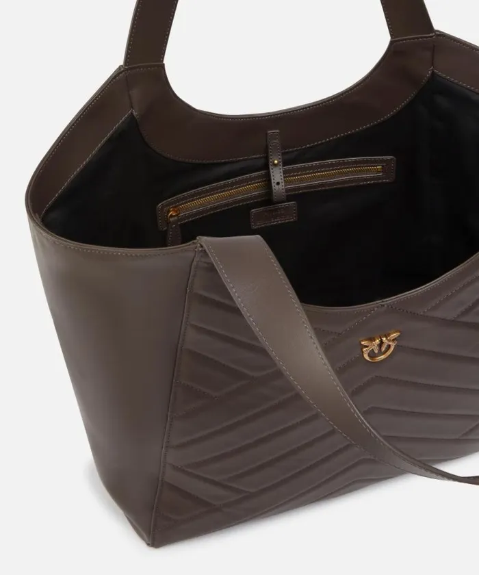 Women Handbags Pinko Quilted Leather Shopping Bag With Two Handles Taupeantiquegold Women Handbags Pinko Quilted Leather Shopping Bag With Two Handles Taupeantiquegold