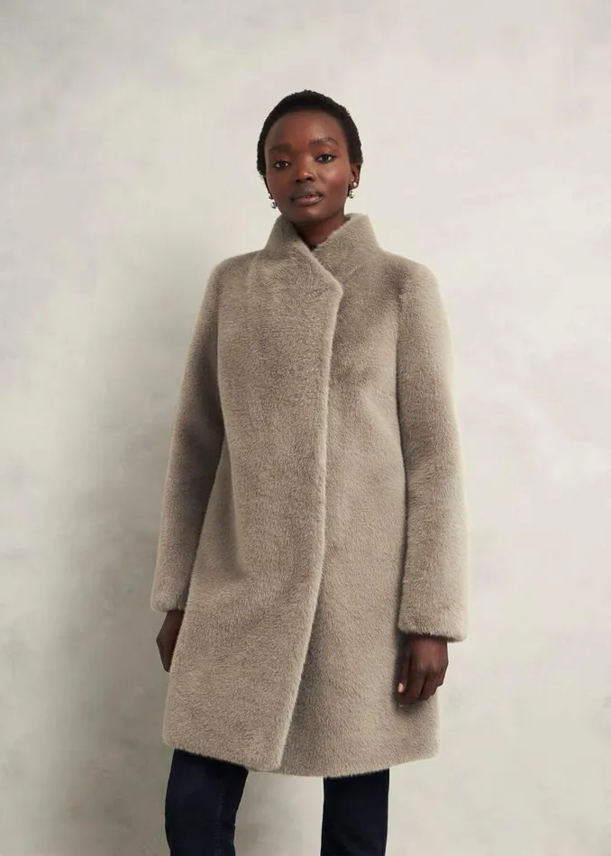 Women HOBBS Coats and Jackets Petite Tarini Faux Fur Coat Mink
