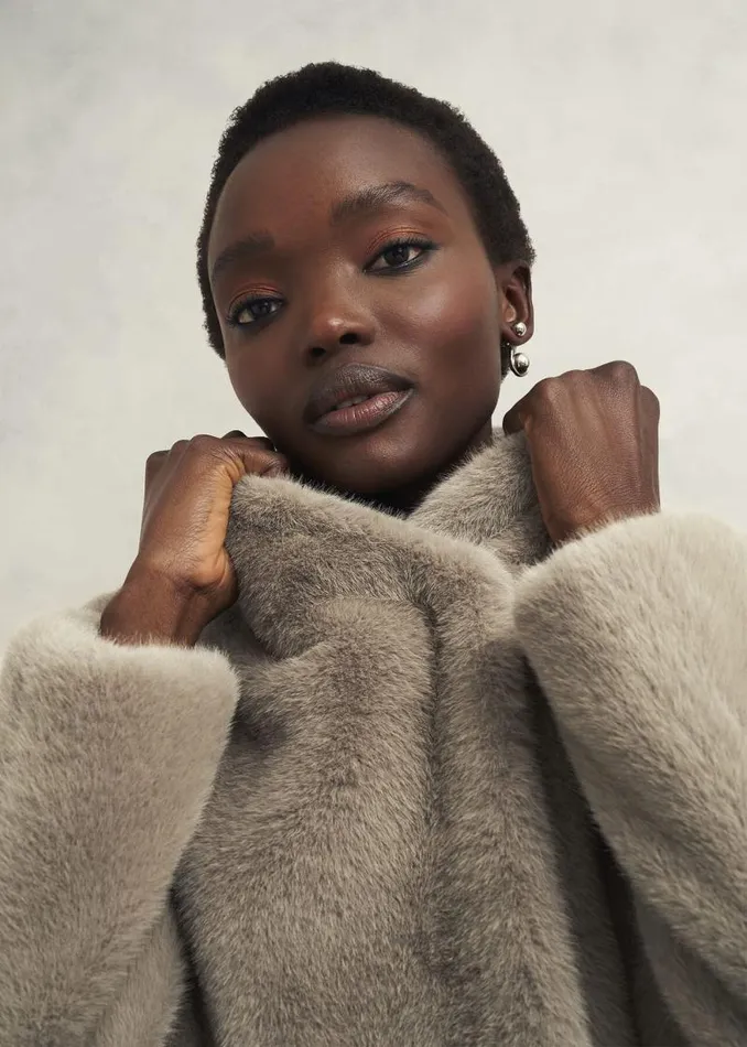 Women HOBBS Coats and Jackets Petite Tarini Faux Fur Coat Mink