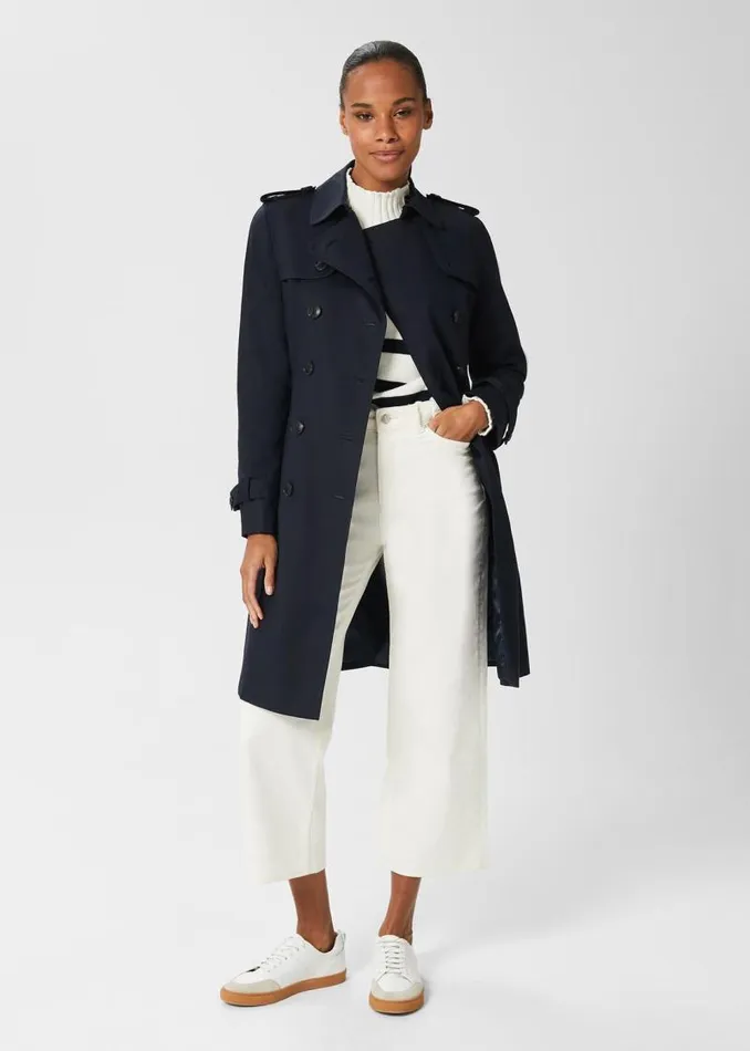 Women HOBBS Coats and Jackets Saskia Shower Resistant Trench Coat Navy