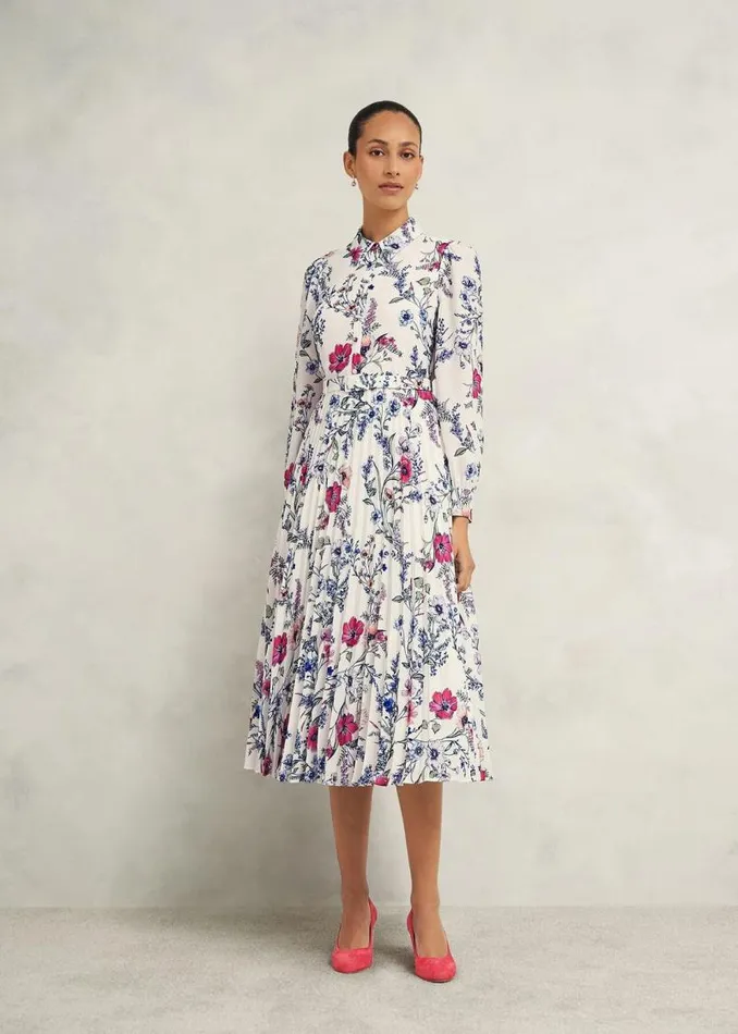 Women HOBBS Dresses and Jumpsuits Ashleen Pleated Shirt Dress Ivory Multi
