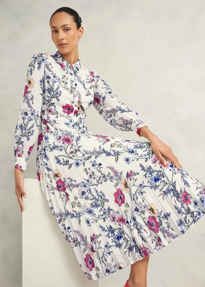 Women HOBBS Dresses and Jumpsuits Ashleen Pleated Shirt Dress Ivory Multi
