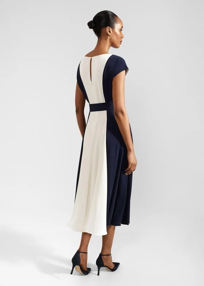 Women HOBBS Dresses and Jumpsuits Emery Tie Belted Midi Dress Navy Cream