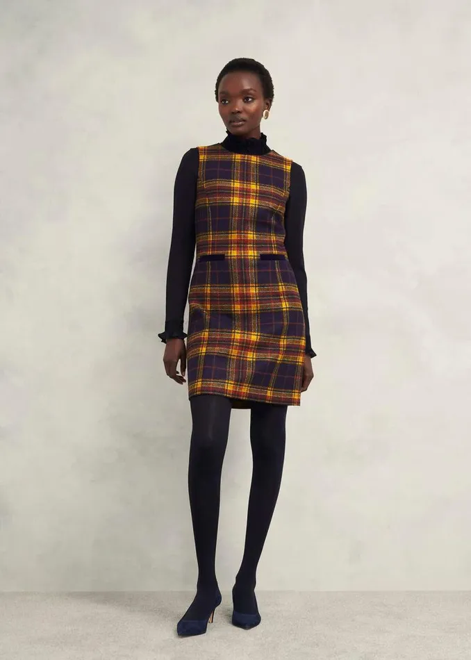 Women HOBBS Dresses and Jumpsuits Margot Wool Dress Navy Ochre