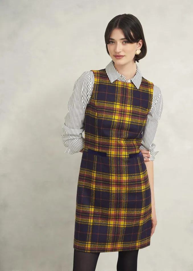 Women HOBBS Dresses and Jumpsuits Margot Wool Dress Navy Ochre