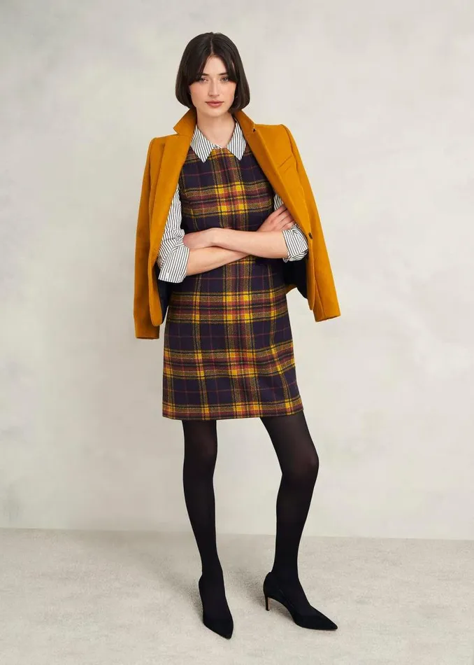 Women HOBBS Dresses and Jumpsuits Margot Wool Dress Navy Ochre