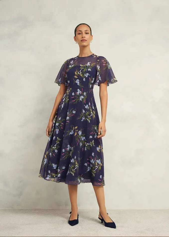 Women HOBBS Dresses and Jumpsuits Petite Callie Midi Dress Navy Multi