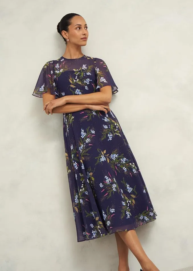 Women HOBBS Dresses and Jumpsuits Petite Callie Midi Dress Navy Multi