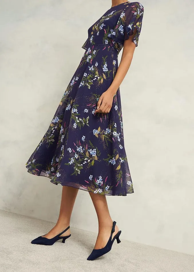 Women HOBBS Dresses and Jumpsuits Petite Callie Midi Dress Navy Multi