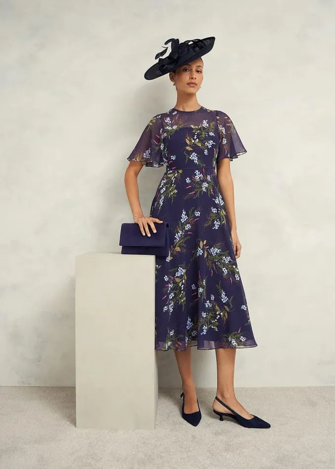 Women HOBBS Dresses and Jumpsuits Petite Callie Midi Dress Navy Multi