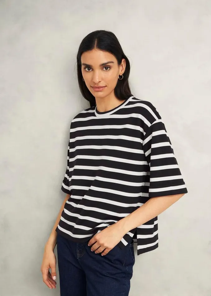 Women HOBBS Tops Holland Stripe TShirt Black Ivory