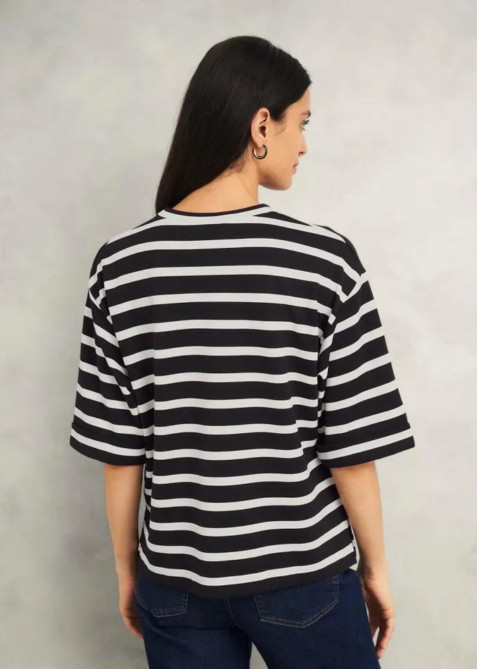 Women HOBBS Tops Holland Stripe TShirt Black Ivory