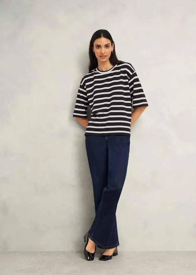 Women HOBBS Tops Holland Stripe TShirt Black Ivory