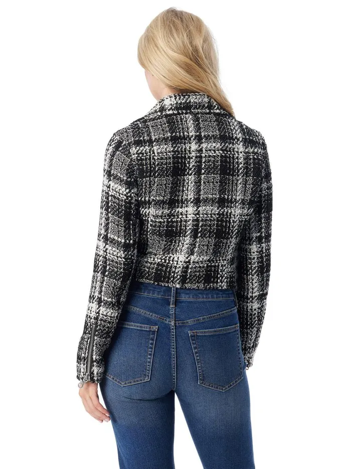 Women Jackets Blazers and Kimonos Jessica Simpson Biker Jacket In Black and White Tweed