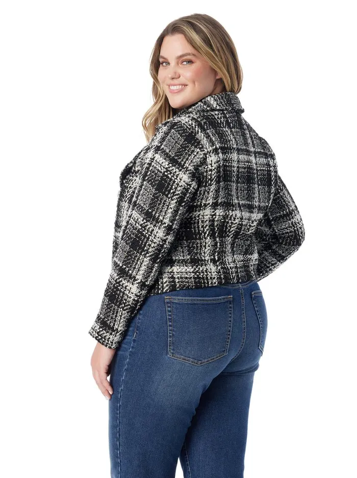 Women Jackets Blazers and Kimonos Jessica Simpson Biker Jacket In Black and White Tweed