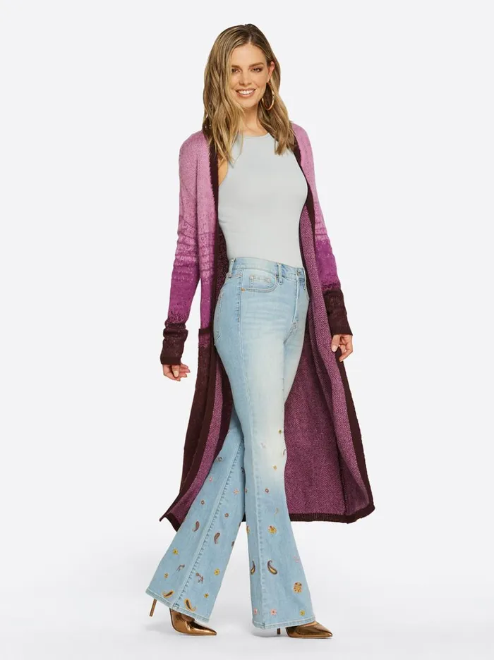 Women Jackets Blazers and Kimonos Jessica Simpson Carmine Cardigan In Winetasting Stripe