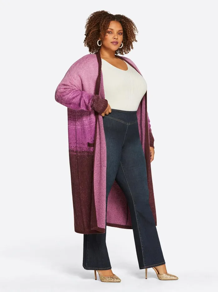 Women Jackets Blazers and Kimonos Jessica Simpson Carmine Cardigan In Winetasting Stripe