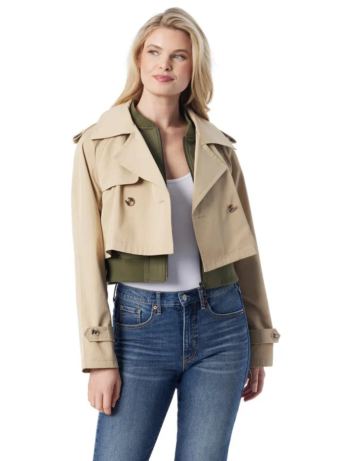 Women Jackets Blazers and Kimonos Jessica Simpson Trench Bomber Jacket In Khaki