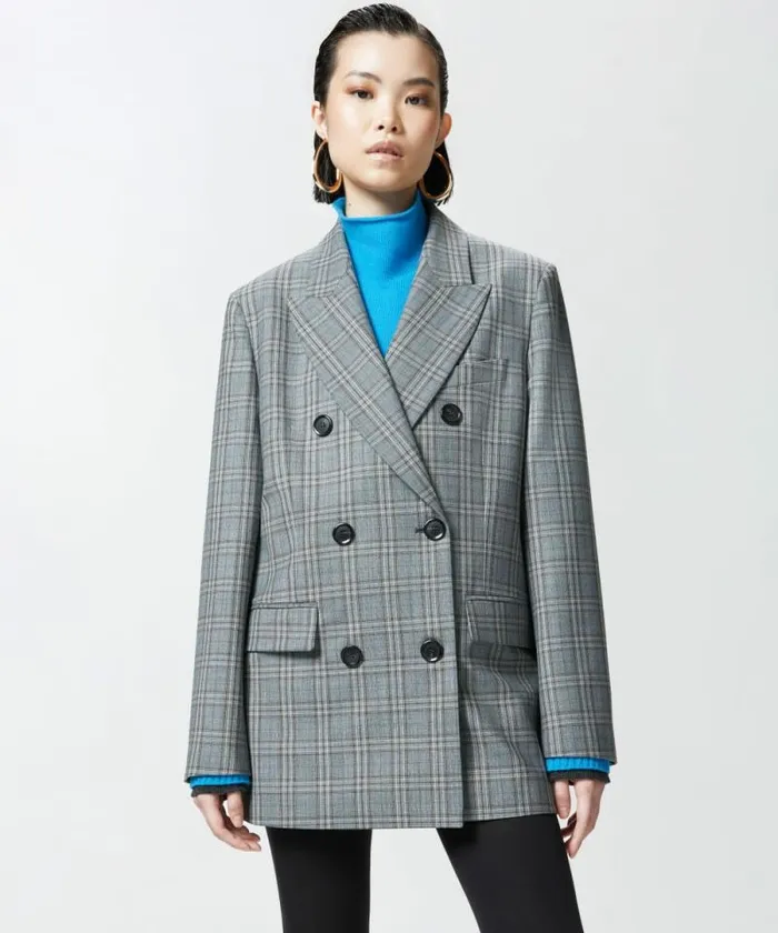 Women Jackets Pinko Doublebreasted Check Blazer Dark Greygrey