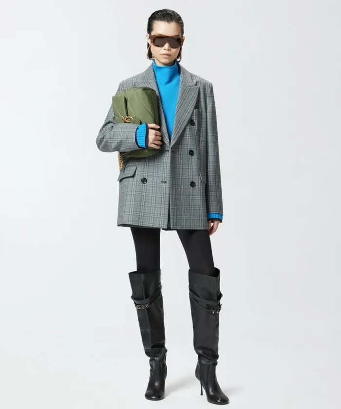 Women Jackets Pinko Doublebreasted Check Blazer Dark Greygrey Women Jackets Pinko Doublebreasted Check Blazer Dark Greygrey