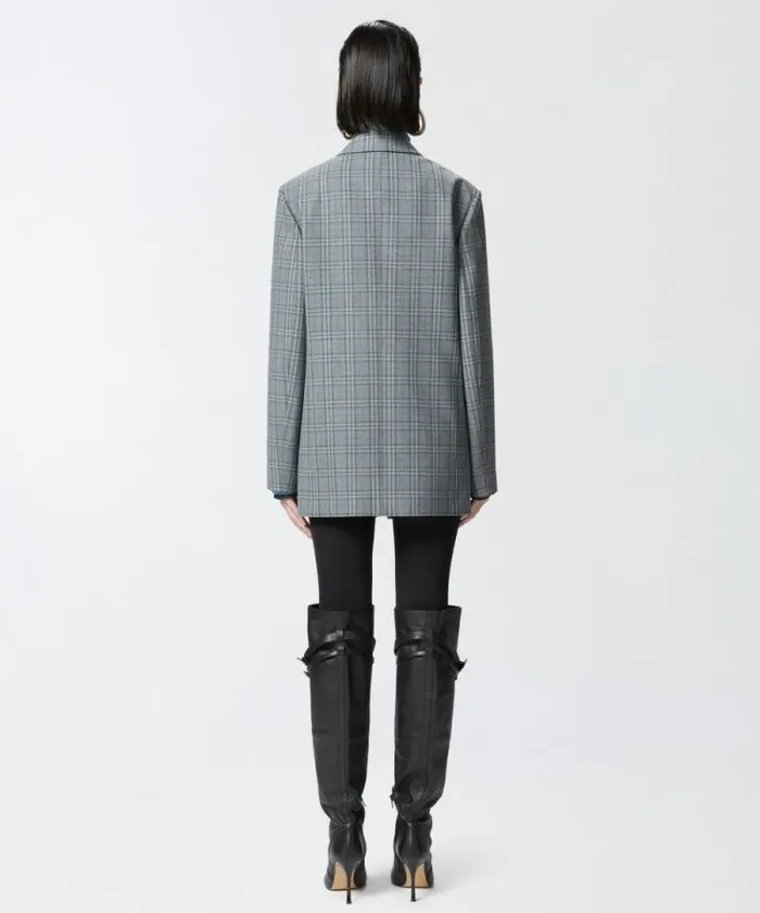 Women Jackets Pinko Doublebreasted Check Blazer Dark Greygrey Women Jackets Pinko Doublebreasted Check Blazer Dark Greygrey