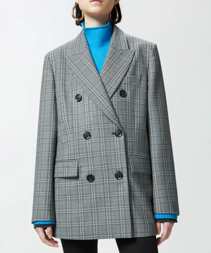 Women Jackets Pinko Doublebreasted Check Blazer Dark Greygrey Women Jackets Pinko Doublebreasted Check Blazer Dark Greygrey