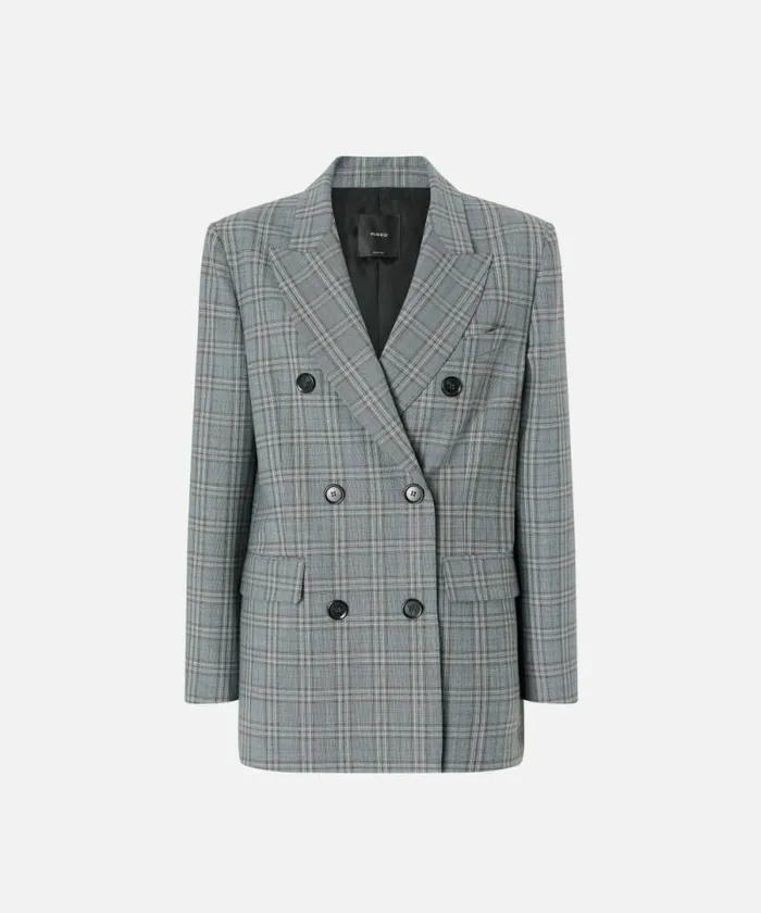 Women Jackets Pinko Doublebreasted Check Blazer Dark Greygrey Women Jackets Pinko Doublebreasted Check Blazer Dark Greygrey