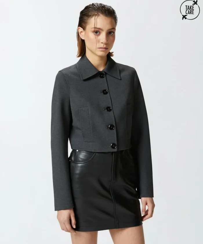 Women Jackets Pinko Short Singlebreasted Jacket With Fabric Stitch Greycrow