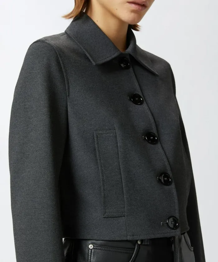 Women Jackets Pinko Short Singlebreasted Jacket With Fabric Stitch Greycrow Women Jackets Pinko Short Singlebreasted Jacket With Fabric Stitch Greycrow