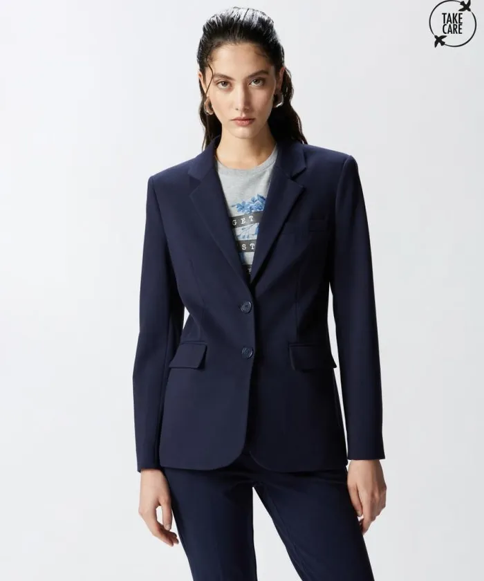 Women Jackets Pinko Singlebreasted Blazer With Structured Shoulders Total Eclipse Blue Women Jackets Pinko Singlebreasted Blazer With Structured Shoulders Total Eclipse Blue