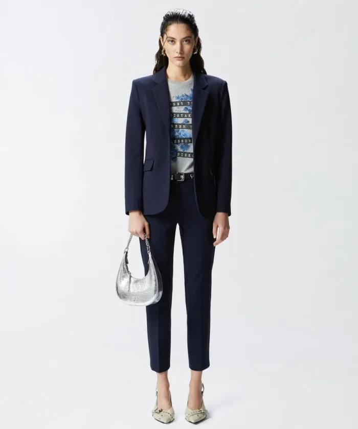 Women Jackets Pinko Singlebreasted Blazer With Structured Shoulders Total Eclipse Blue Women Jackets Pinko Singlebreasted Blazer With Structured Shoulders Total Eclipse Blue