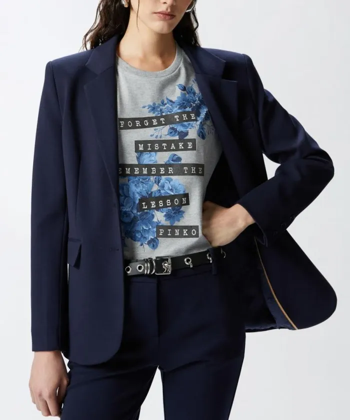 Women Jackets Pinko Singlebreasted Blazer With Structured Shoulders Total Eclipse Blue Women Jackets Pinko Singlebreasted Blazer With Structured Shoulders Total Eclipse Blue