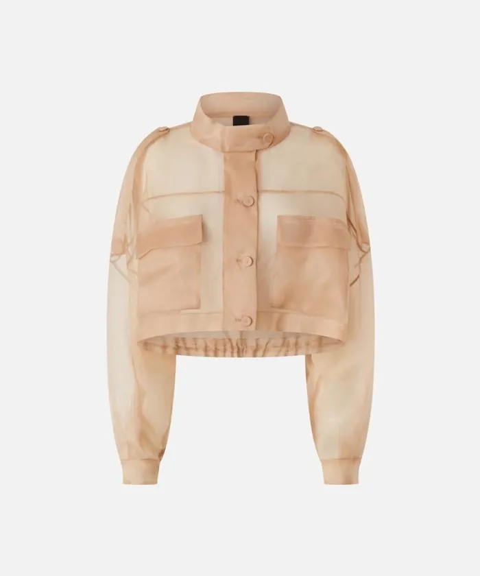 Women Jackets Pinko Small Cropped Jacket In Sheer Silk Organza Mahogany Pink