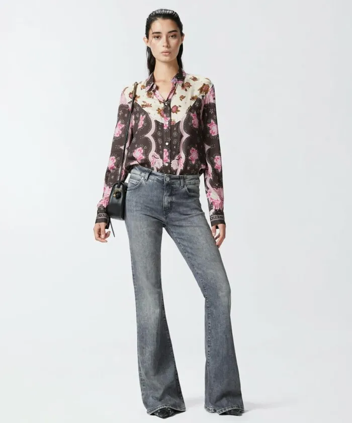 Women Jeans Pinko Flared Grey Denim Jeans Vintage Grey Wash