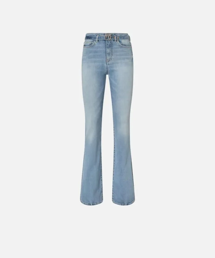 Women Jeans Pinko Flared Jeans With Bird Logo Belt Light Vintage Wash