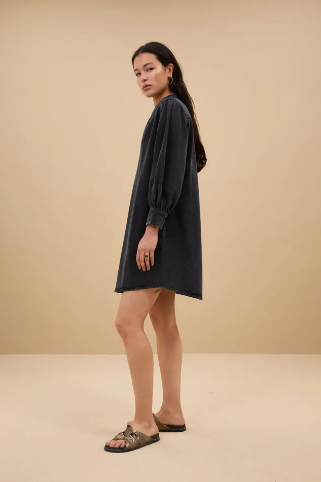 Women Jina Twill Dress Jet Black Bybar Dresses Women Jina Twill Dress Jet Black Bybar Dresses