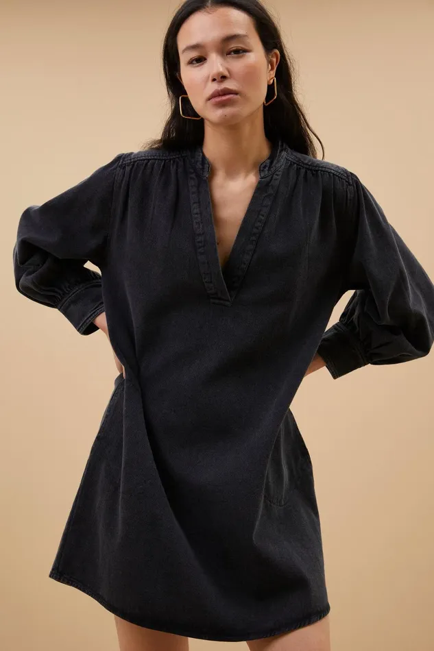 Women Jina Twill Dress Jet Black Bybar Dresses Women Jina Twill Dress Jet Black Bybar Dresses