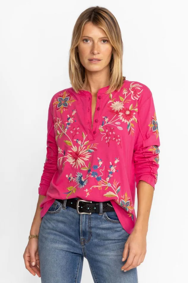 Women JULIE RAW SEAM HENLEY Fuchsia Johnny Was Tops