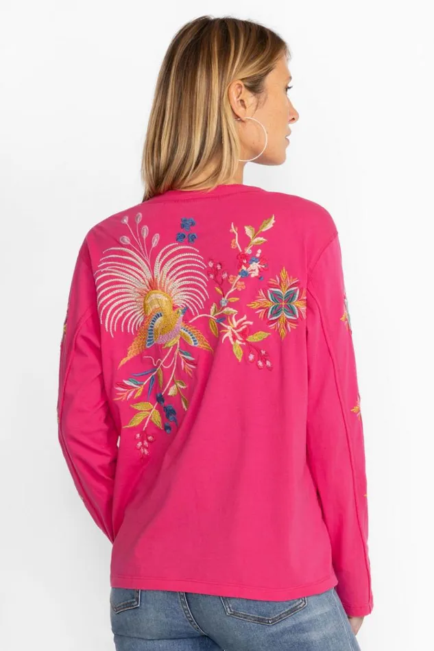 Women JULIE RAW SEAM HENLEY Fuchsia Johnny Was Tops Women JULIE RAW SEAM HENLEY Fuchsia Johnny Was Tops