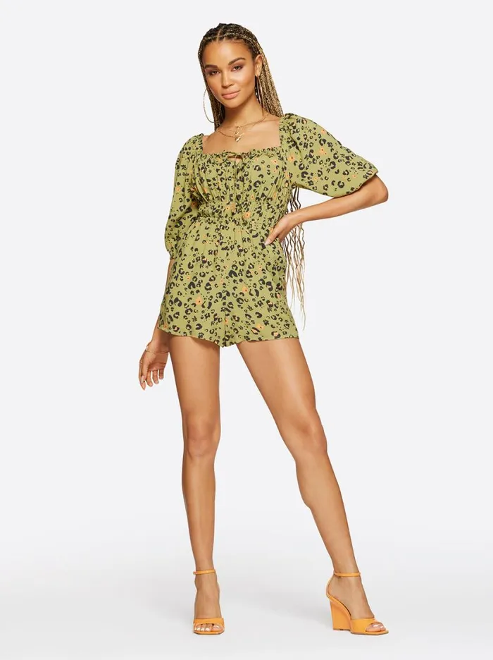 Women Jumpsuits and Rompers Jessica Simpson Alena Romper In Flora Cheetah