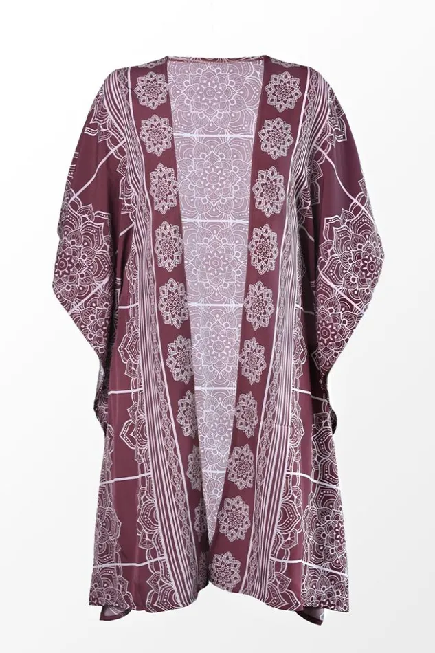 Women Kaftans Cupshe Paulina Geo Print Split Kimono Burgundy