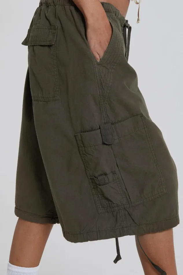 Women Khaki Oversized Cargo Shorts Jaded London Shorts and Jorts