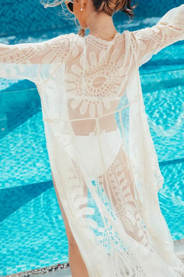 Women Kimono Cover Ups Cupshe Liberty Long Sleeve Open Front Cover Up Beige