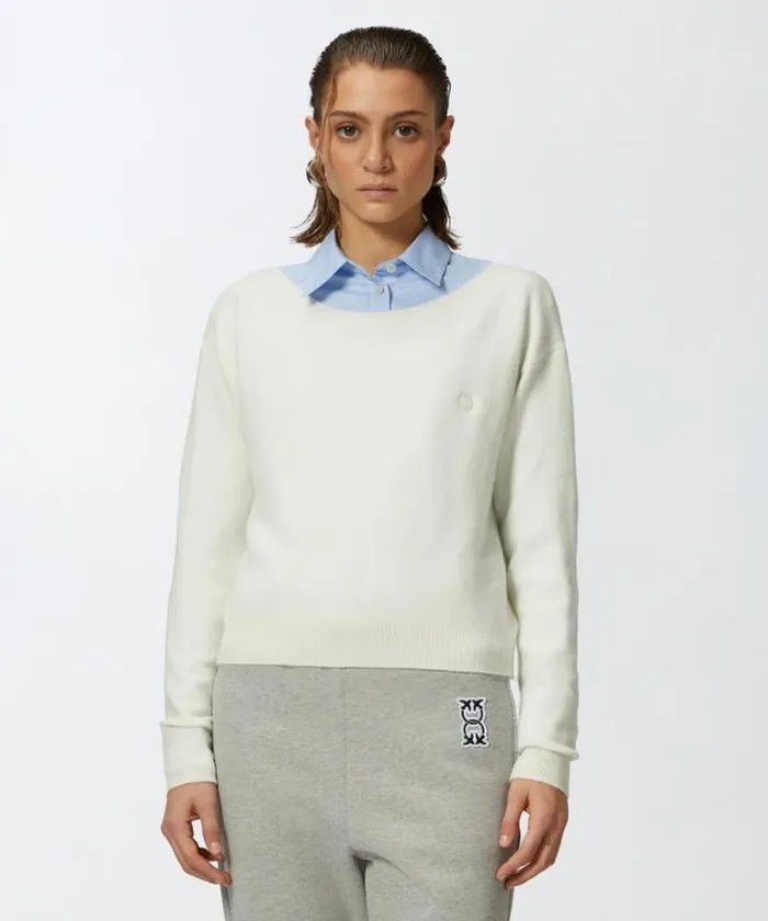 Women Knitwear Pinko Cashmereblend Sweater With Embroidered Logo Pure White