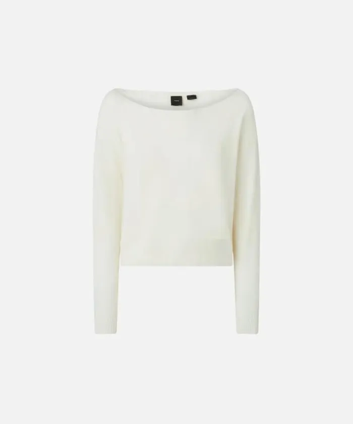 Women Knitwear Pinko Cashmereblend Sweater With Embroidered Logo Pure White Women Knitwear Pinko Cashmereblend Sweater With Embroidered Logo Pure White