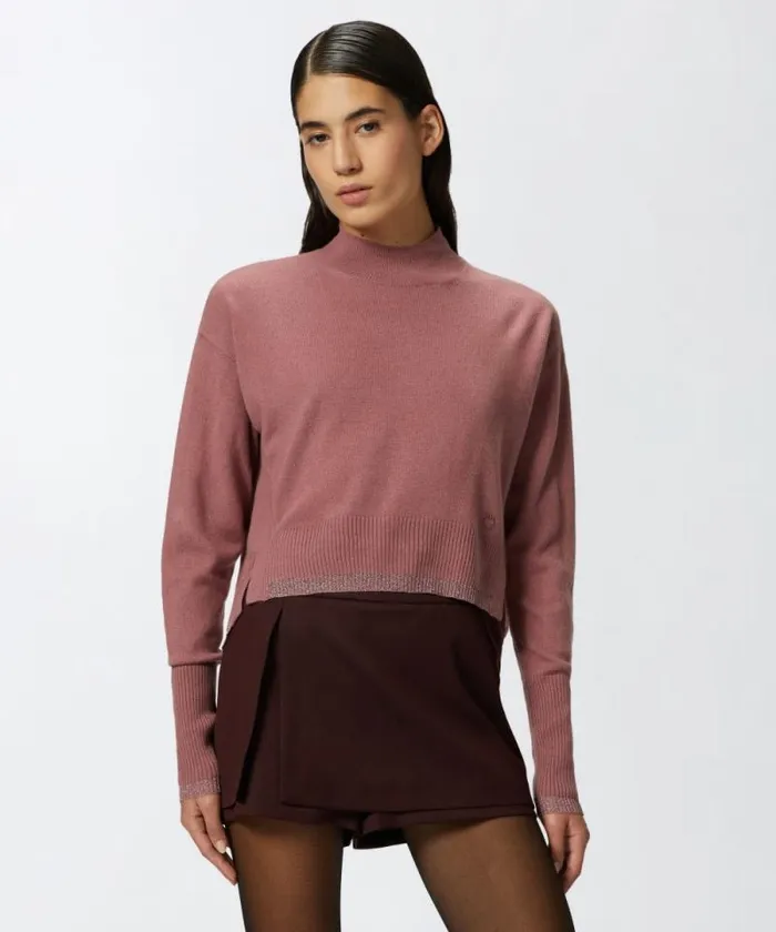 Women Knitwear Pinko Cashmereblend Turtleneck With Metallic Cuffs Nostalgia Rose Women Knitwear Pinko Cashmereblend Turtleneck With Metallic Cuffs Nostalgia Rose