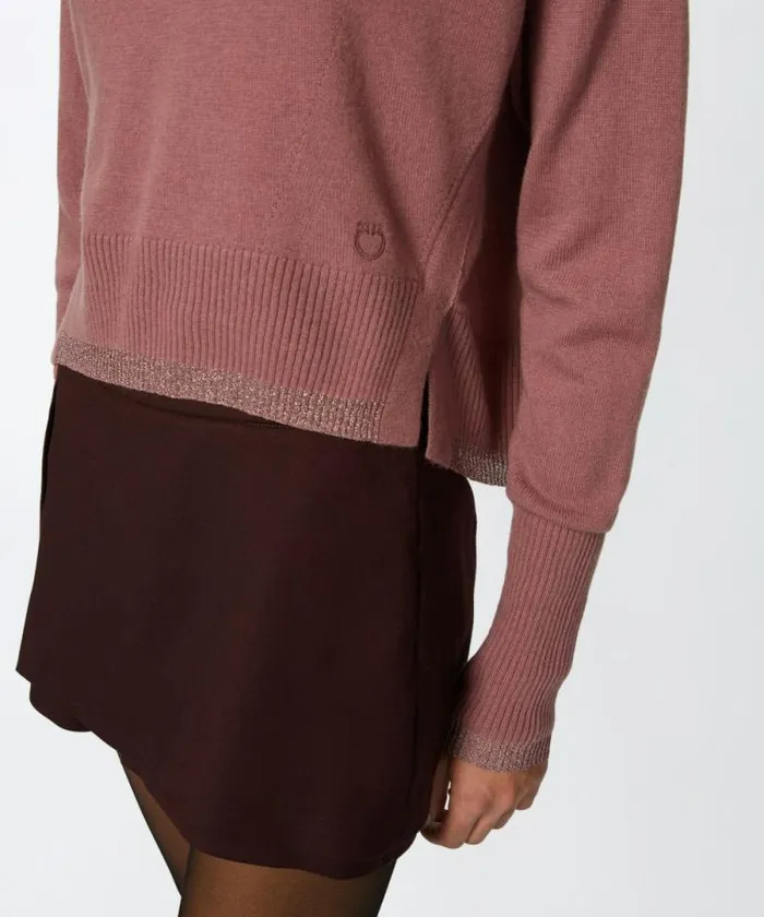 Women Knitwear Pinko Cashmereblend Turtleneck With Metallic Cuffs Nostalgia Rose Women Knitwear Pinko Cashmereblend Turtleneck With Metallic Cuffs Nostalgia Rose